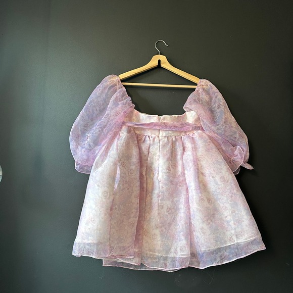 Fanciful Doll Floral Organza Mini Babydoll Dress Purple Pink Size Small - Picture 7 of 15